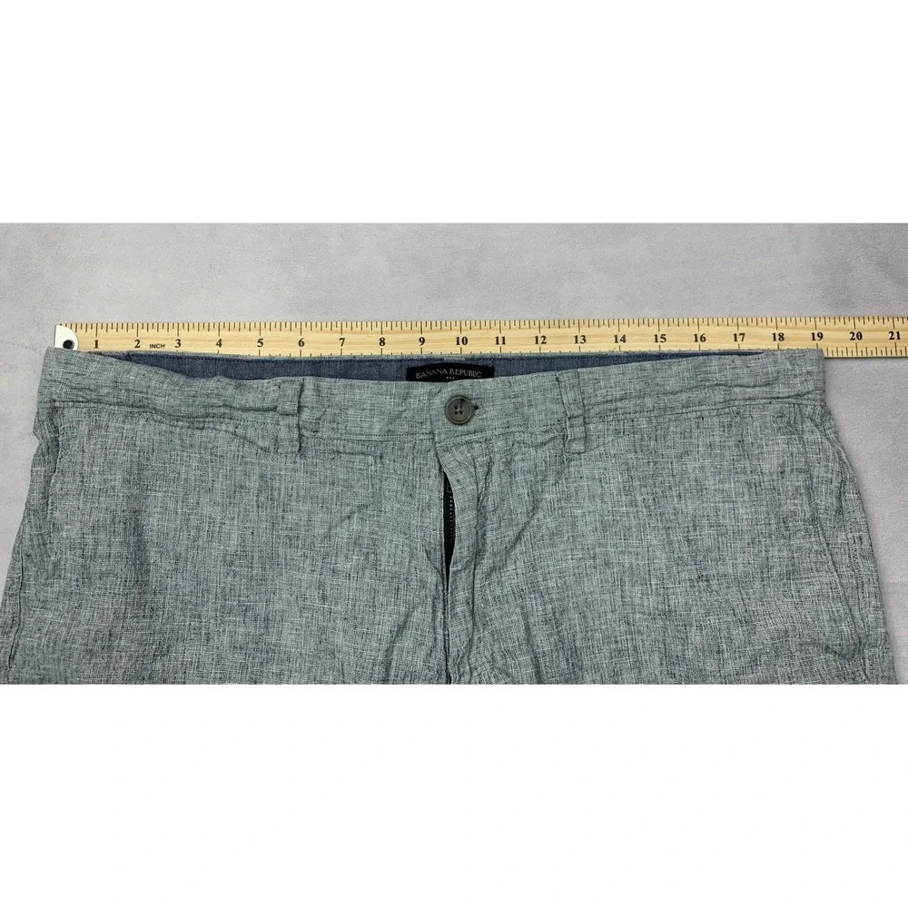 Banana Republic Aiden Short‎ Mens 38 Blue White Linen Blend Flat Front 543838-00